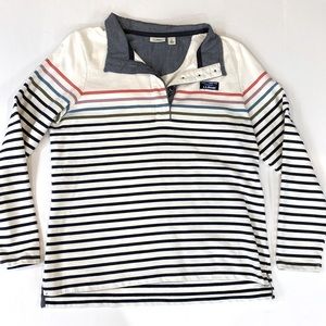 LL BEAN Long Sleeved Shirt Stripes Collared Navy Blue Size Large